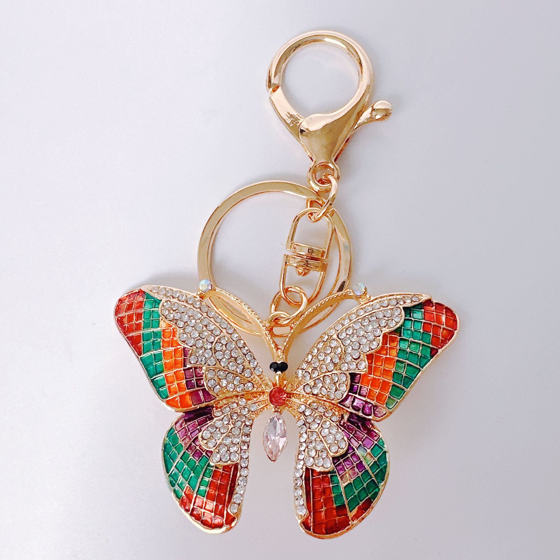 Wholesale Rhinestone Colorful Butterfly Alloy Keychain